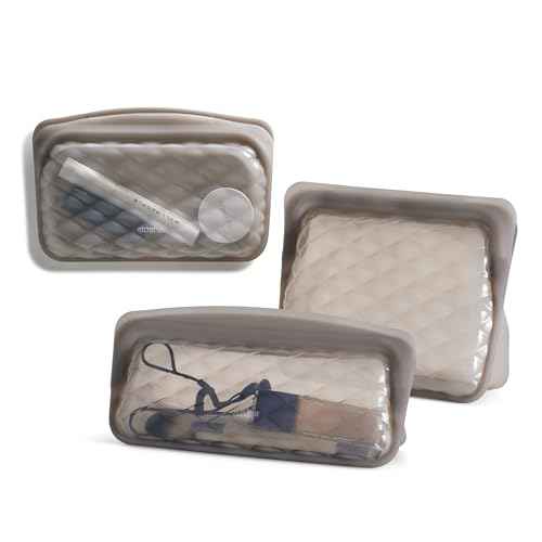Stasher Premium Silicone Reusable Makeup Bags 3-Pack, Taupe, Beauty & Travel Toiletry Bag, Storage Bag Organizer, Dishwasher & Heat Safe, TSA Friendly, BPA Free, Leak-free, Eco Friendly