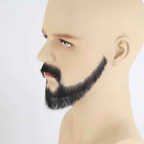ZigZag Hair Face Beard Extension Human Hair Mustache Black Costume Fake Beard for Adults Men Realistic Makeup Lace Invisible False Beards (Black, Beard 6)