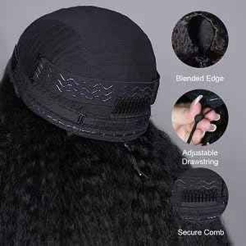 Moxuan Kinky Straight Half Wig Synthetic Hair 3 in 1 Seamless Flip Over Half Wigs Glueless Wear and Go Beginner Friendly Clip In Hair Drawstring Headband Wig Natural Black Color for Women 20 Inch