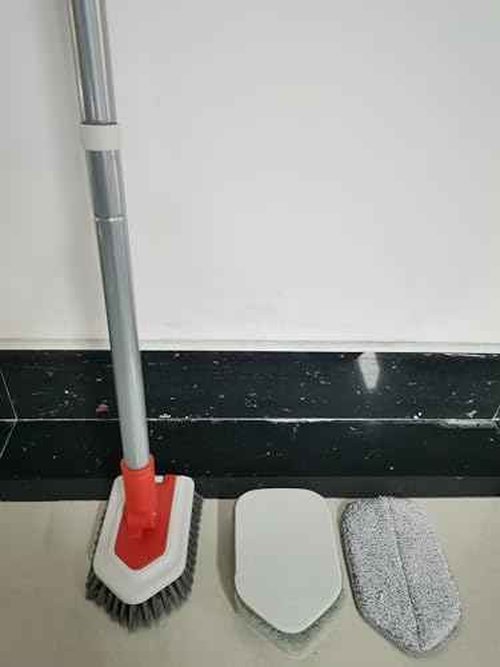 JEHONN Shower Cleaning Brush, Tub Tile Scrubber with Telescopic 51 inches Long Handle, 4 Scrub Heads for Bathroom Bathtub Floor Baseboard Sink Toilet
