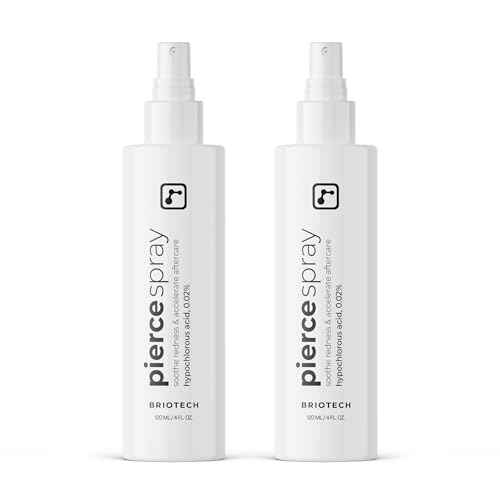 BRIOTECH Pierce Spray, Hypochlorous Acid, Gentle Piercing Aftercare, Calm Redness & Itch, Reduce Bumps, HOCl Saline Spray, Contact Free, No Rinse, Alcohol Free, 4 fl oz (2 Pack)