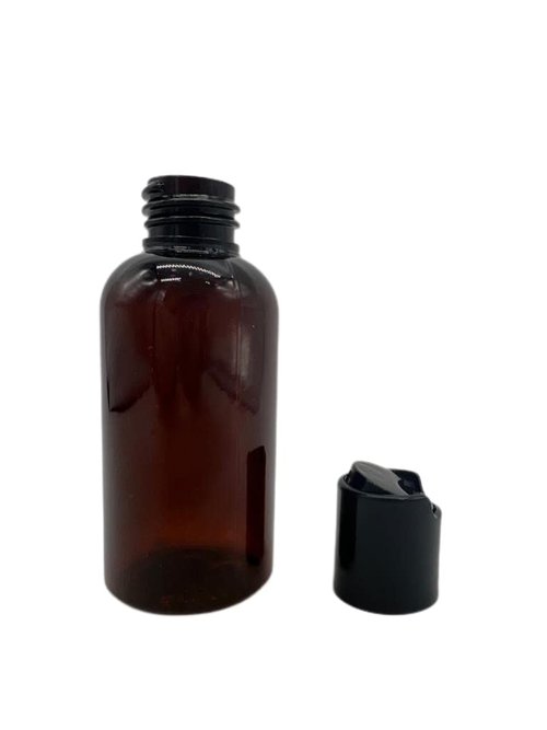 Natural Farms 6 Pack - 2 oz – Empty Squeeze Plastic Bottle - Amber Boston with Black Flip Top Disc cap - for Essential Oils, Perfumes, Cleaning Products