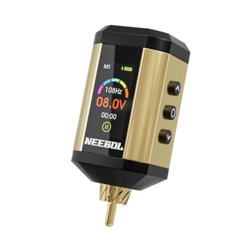Wireless Tattoo Battery Pack, Rechargeable Cordless Tattoo Power Supply, LED Display, Adjustable Voltage 5-12V, 3 Memory Settings, Portable RCA for Tattoo Pen & Rotary Machine, 1600mAh Capacity