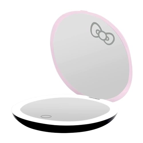 Impressions Vanity Hello Kitty Supercute Signature Compact Mirror with Light, Travel Makeup Mirror with 3X Magnification and Daylight LED Lighting and Adjustable Brightness (Pink)
