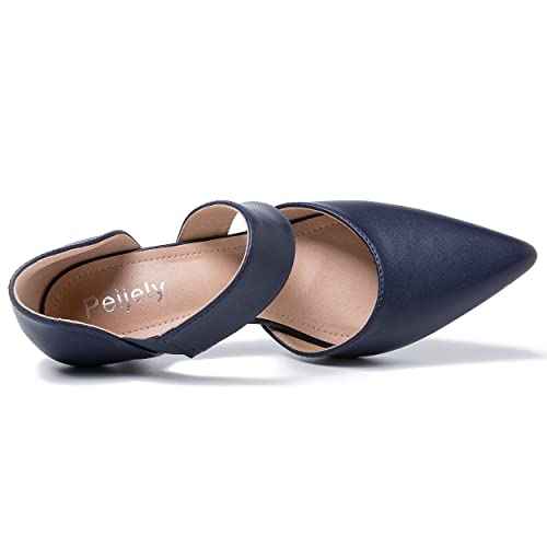 Women's Closed Pointed Toe Heels Strap D'Orsay Kitten Heel Slip On Dressy Pumps