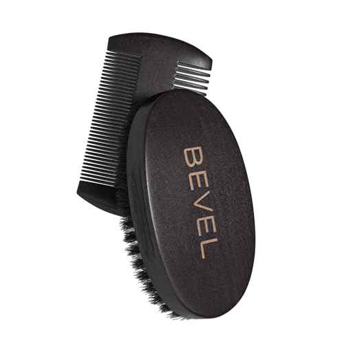 Bevel Beard Brush and Comb Set for Men ? Natural Boar Bristle Brush & Pearwood Comb with Travel Pouch ? Beard Grooming Kit for Shaping, Soften & Detangling Mustaches