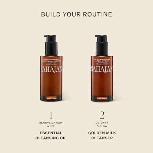 Sahajan Essential Cleansing Oil with Vitamin C + Squalane | Ayurvedic Gentle Clean Facial Cleansing Oil | All Skin Types, Sensitive Eyes | Remove Waterproof Makeup, SPF, Pollution | 4 oz