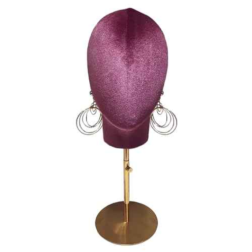 CHADWICK Mannequin Head Stand for Hat and Wig Display, Pinnable Wig Head Stand, Velvet Manikin Head Block with Retractable Metal Base, 21 Inch Wig Stand for Styling and Display, Height 18-23 Inches