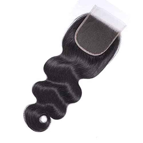 Nadula Hair 12A Body Wave 4x4 lace Closure Free Part, 100% Unprocessed Brazilian Human Virgin Hair Top Swiss Lace Closure with Baby Hair Natural Black Color 14 inch