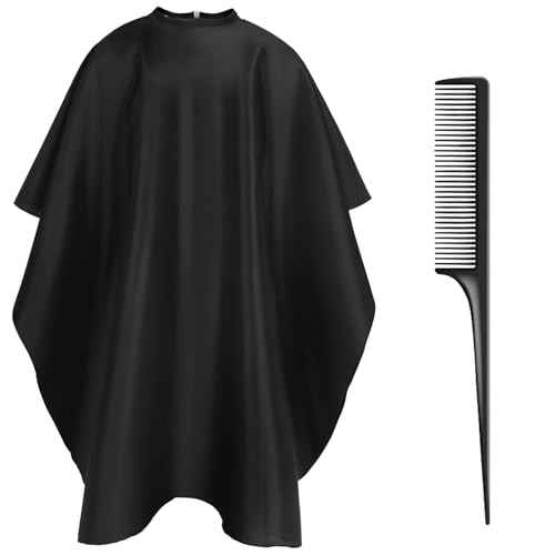 NICEMOVIC Hair Cutting Cape with Hair Combs, Barber Cape Haircut Cape, Professional Barber Accessories Haircut Salon Supplies for Men Women (Black)