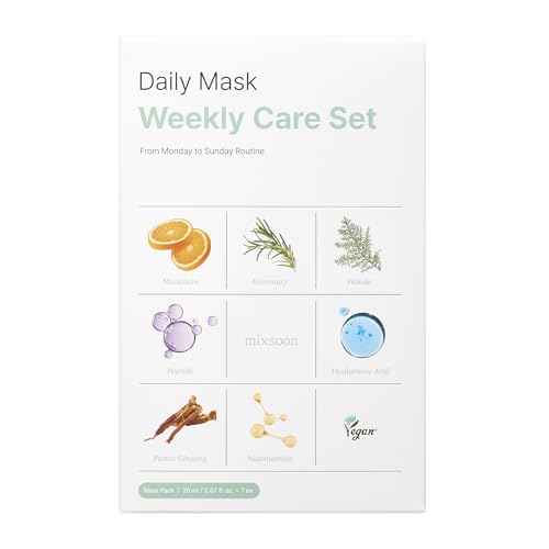 mixsoon Daily Mask Weekly Care Set - Collagen, Hyaluronic Acid and Centella, Gentle Skincare Routine for Radiant Skin 20ml / 0.67 fl.oz. (7ea) Korean Glass Skin Care