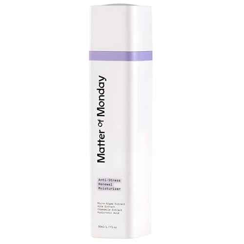 Anti-Stress Renewal Moisturizer - Hydrating Face Cream with Hyaluronic Acid, Microalgae & Aloe - Fragrance Free Moisturizer for Sensitive Skin, 1.7 oz