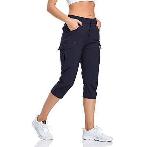 GymBrave Women's Hiking Cargo Pants Quick Dry Outdoor Camping Capris Water Resistant UPF 50 with Zipper Pockets