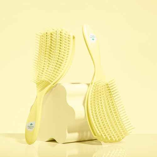 Nature Spell FlexiFlow Detangling Hair Brush, Flexible Strands for Gentle Brushing, Eliminates Knots & Reduces Breakage, Suitable for All Hair Types, Yellow