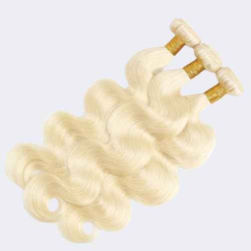 613 Bundles Human Hair 18 18 18 Inch Blonde Body Wave Bundles 100% Unprocessed 16A Brazilian Virgin Hair 3 Bundles Human Hair Body Wave Hair Extensions for Women can be Dyed Bleached