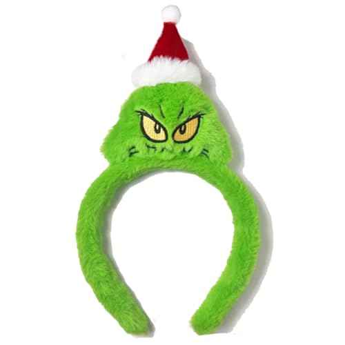 Atvscay Christmas Green Santa Headband,Furry Santa Hat headband,Green Monster Costume Accessories,Xmas Headband