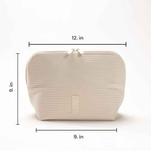 THE VERTI-Vertical Waterproof Makeup & Toiletry Bag | 23-Pocket Organizer with Upright, Fold-Down Design for Skincare, Toiletries & Essentials (Shell)
