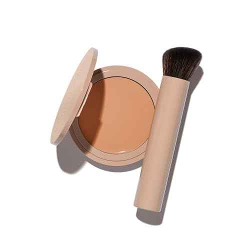 No Makeup Makeup Long-Lasting Lightweight Foundation & Brush Duo | Cruelty-Free, Fragrance-Free, Buildable, Transfer-Proof Makeup (Light Medium)