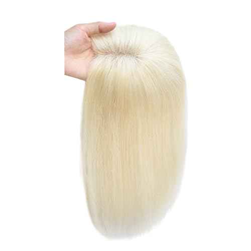 viviaBella Human Hair Hand-tied Swiss Lace Base Toppers Natural Looking no Bangs,Clip in Real Human Hair Toupee for Women with Thinning Hair Big Coverage 12 Inch Hairpieces (Light Blonde 60#)