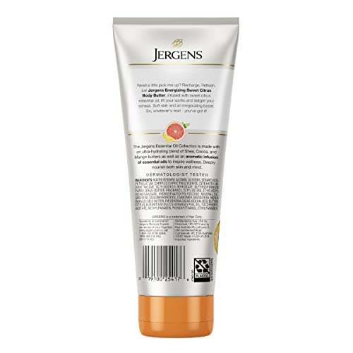 Jergens Sweet Citrus Body Butter Body and Hand Lotion, Moisturizer, 7 Ounce Lotion with Essential Oil for Indulgent Moisturization