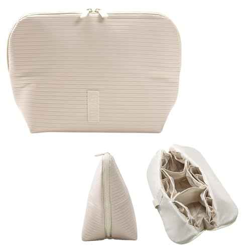 THE VERTI-Vertical Waterproof Makeup & Toiletry Bag | 23-Pocket Organizer with Upright, Fold-Down Design for Skincare, Toiletries & Essentials (Shell)