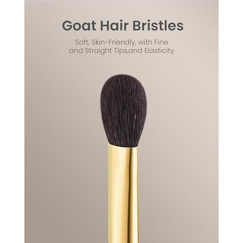 Desert Oak Series Highlighter & Setting Brush - Grade-A Fine LambsGoat Hair for Airbrushed Finish, Multi-Use for Cheeks/Nose/Under-Eyes, Ebana Handle & Brass Ferrule (CM 165)