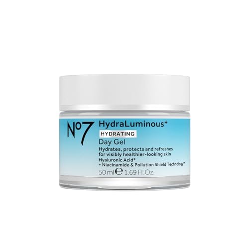 No7 HydraLuminous+ Hydrating Day Gel Moisturizer - Hyaluronic Acid and Vitamin B3 Niacinamide Face Moisturizer to Hydrate, Protect & Refresh Skin - Supports Skin Barrier Repair (1.69 Fl Oz)
