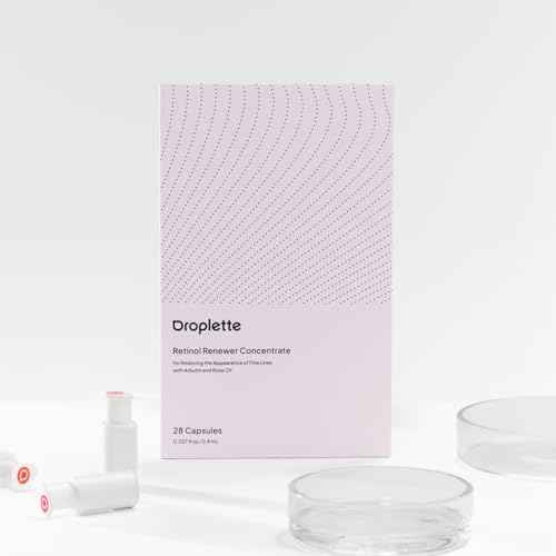 Droplette Patented Retinol Renewer Refill Serum Capsules ?Targets Fine Lines & Wrinkles, Firms & Revitalizes Skin with Arbutin, Rose Oil & Collagen ? For Sensitive Skin (30 Count)