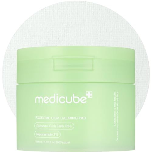 medicube Exosome CICA Tea Tree Calming Toner Pads for Sensitive Skin with Centella Asiatica Help Reduce Redness & breakouts. Low-irritating & Hydrating Daily Care, Korean Skincare, Vegan (100 Pads)