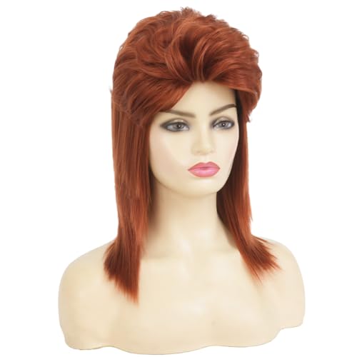 Swiking Orange Mullet Wig for Women Curly 70s 80s Rocker Shoulder Length Straight Natural Layered Hair Cosplay Halloween Synthetic Women Wigs(Orange)