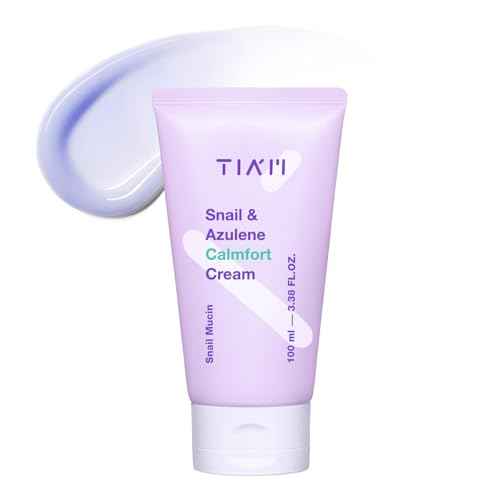 TIA'M Snail & Azulene Calmfort Cream, 3.38 fl oz, 92% Snail Mucin, Lightweight Calming & Moisturizing Cream for Soft, Glass Skin, Korean Skin Care, Day & Night Moisturizer Face Cream