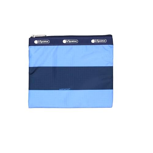 LeSportsac Classic Rugby Periwinkle Deluxe Everyday Crossbody Bag + Cosmetic Bag, Style 7507/Color E758, Timeless Navy Blue & Modern Periwinkle Stripes Unite, Bold Modern Nautical Inspired Theme