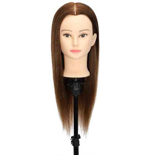 Female 100% Human Hair Mannequin Head Hair Styling Training Head Cosmetology Manikin Head Doll Head for Hairdresser with Free Clamp (brown) (18 Inch)
