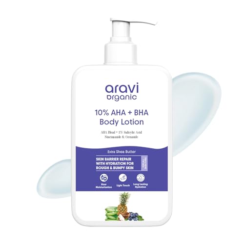 Aravi Organic 10% AHA + 1% BHA Exfoliating Body Lotion - Glycolic & Lactic Acid Body Lotion with Niacinamide - Smooths Rough & Bumpy Skin with Anti-Aging - 6.76 Fl Oz / 200ml