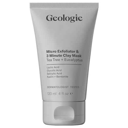 Geologie Micro Exfoliator & Clay Mask | 3-in-1 Deep Cleansing Face Wash, Pore Refining Mask & Skin Exfoliant | Tea Tree & Eucalyptus Scent For Men & Women | 4 fl oz