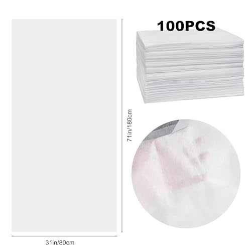100 Pack 31" x 71" Disposable Non-Woven Massage Table Bed Covers - 2-Ply Waterproof Spa Sheets for Facial, Tattoo & Waxing.