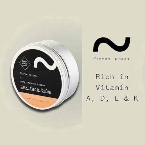 fierce nature Luxe Face Balm with Carrot Seed Oil, Pure Tallow Balm as Vitamin-Rich Natural Face Moisturizer, Men and Women¡¯s Cleansing Balm for Face and Body, Unscented, 100g