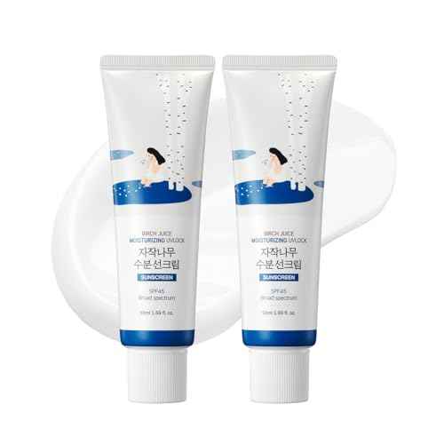 ROUND LAB Birch Juice Moisturizing UV LOCK SPF 45 1+1 (2-pack), Hydrating Lotion-like Lightweight Glow Sunscreen for Sensitive Skin, No White Cast, Fragrance-Free, Protector Solar, Korean Sunscreen