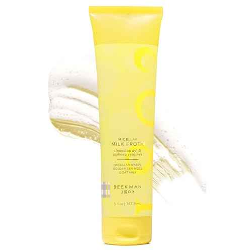 Beekman 1802 Micellar Milk Froth Gel to Foam Cleanser - 2 in 1 Cleanser and Makeup Remover, Goat Milk & Golden Sea Moss Cleanses and Replenishes Skin, Fragrance Free, Senitive Skin Safe, 5.0 fl. Oz