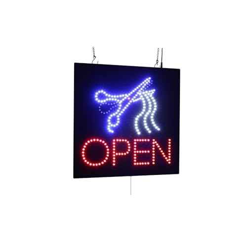 Open Scissors Sign, 16"x16", 40x40cm, TOPKING, LED, Neon, Florescent, Signage, Signboard, Display, Billboard, Screen, Grand Opening, Gift