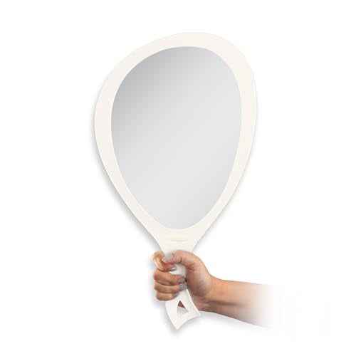 Zadro Salon Professional Extra Large Hand Mirror with Handle, 10" W x 19" L, Multi-Purpose Oval Handheld Mirror with New Distortion-Free Reflection (1, Off-White, Large (Pack of 1))