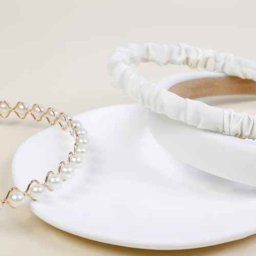 3PCS Headbands for Women & Girls - White Pearl Non-Slip Wide Padded Headbands - Cute & Vintage Women's Hair Accessories