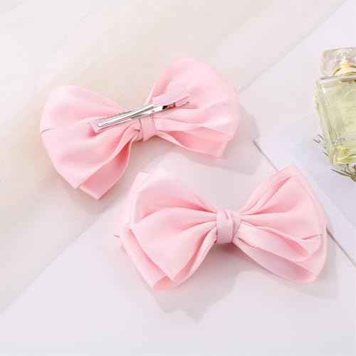 Large Big 6 Inch Hair Bows for Girls Thick Ribbon Boutique Alligator Clips Hair Accessories for Baby Girls Toddlers Kids Teens 2 PCS (Pink)
