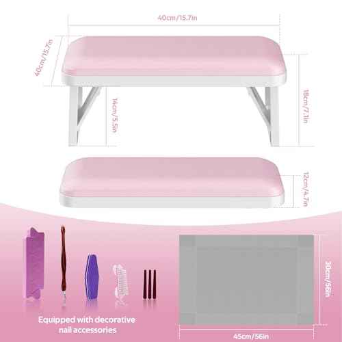 Nail Arm Rest,Foldable Manicure Hand Rest,PU Leather Nail Hand Pillow for Acrylic Nails Cushion,Nail Arm Rest for Nail Tech Manicure Salon Home,Pink
