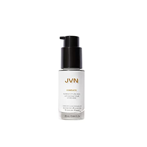 JVN Complete Blowout Styling Milk, 0.84 Fl Oz, Travel Size, Frizz Fighting, Heat Activated Style Extending Hair Cream and Heat Protectant, Hair Care for Women and Men, Silicone Free