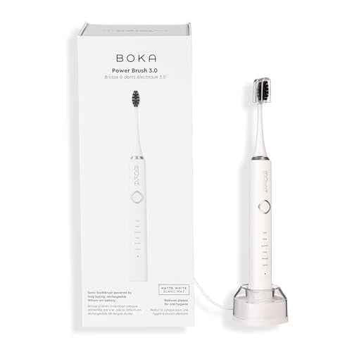 Boka 3.0 Electric Toothbrush for Adults w/ 2 Heads - Rechargeable Sonic Powered Tooth Brush - Charcoal Activated Bristles for Deep Cleaning - Dentist Recommended Oral Care - Charging Base w/Micro USB
