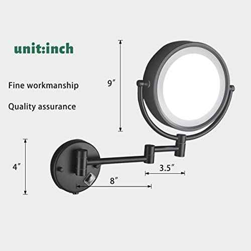 Hardwire LED Lighted Wall Mount Gold Makeup Mirror with 10x Magnification for Bathroom and Bedroom,13" Extendable Arm (Black)