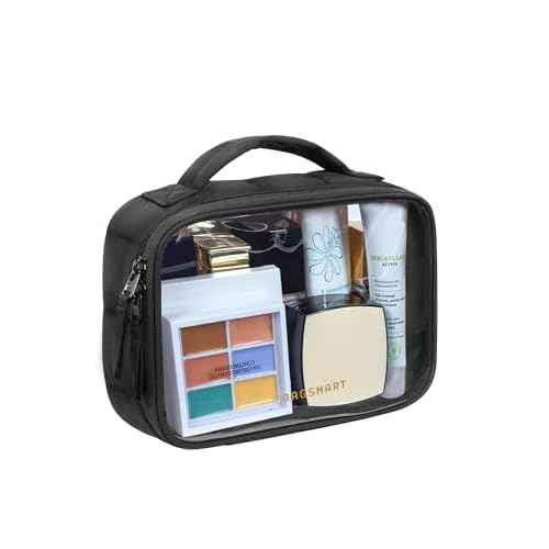 BAGSMART Clear TSA-Approved Toiletry Bag, Large Opening Quart Sized Makeup Bag with Handle, Double Zipper, Clear Cosmetic Organizer for Women
