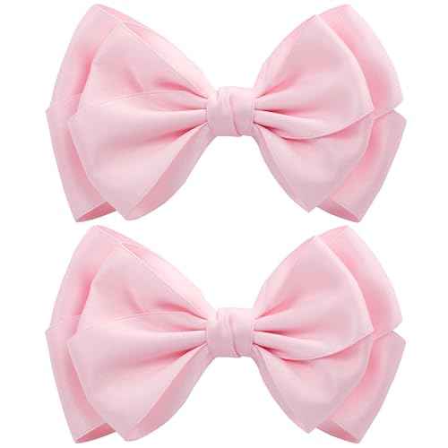 Large Big 6 Inch Hair Bows for Girls Thick Ribbon Boutique Alligator Clips Hair Accessories for Baby Girls Toddlers Kids Teens 2 PCS (Pink)