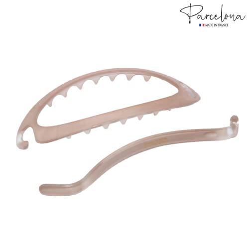 Parcelona French Oval Simple 4 1/4" Large Cellulose Acetate Metal Free Hair Barrette Clips Ponytail Non Slip Fashion Durable Styling Women Hair Accessories Hair Clip for Girls, Made in France(Blush